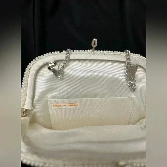 Pearl Beaded Clutch Vintage Made In Japan Formal Ivory Retro Classic Chain Strap - Picture 3 of 10